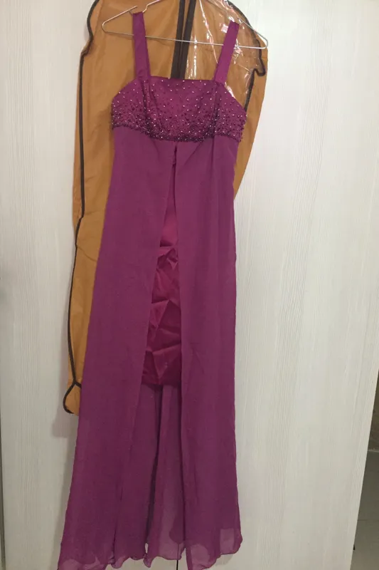 پیراهن ساتن وحریر ورویی بنفش خوش رنگ مزون دوز