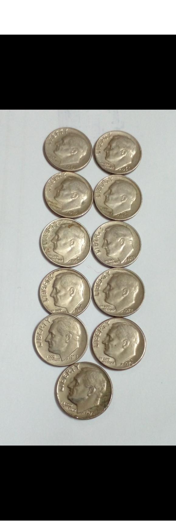 ست سکه 10 سنت (دایم) امریکا 1965 تا 1975