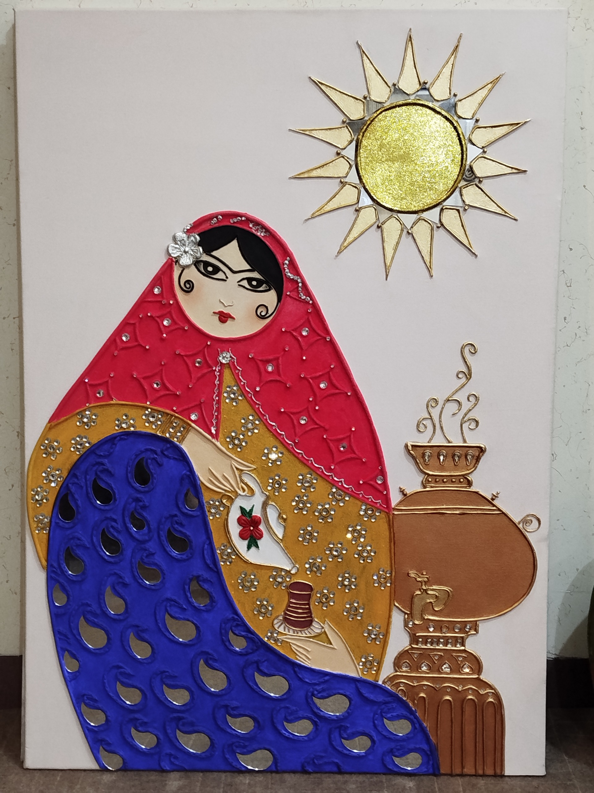 تابلو برجسته/آینه.تمام نگین کاری/رنگ مخملی/100×70