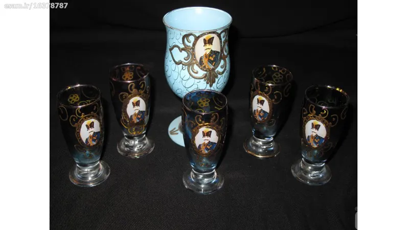 ست جام کوچیک وبزرگ ناصری قدیمی دوره پهلوی 80 ساله