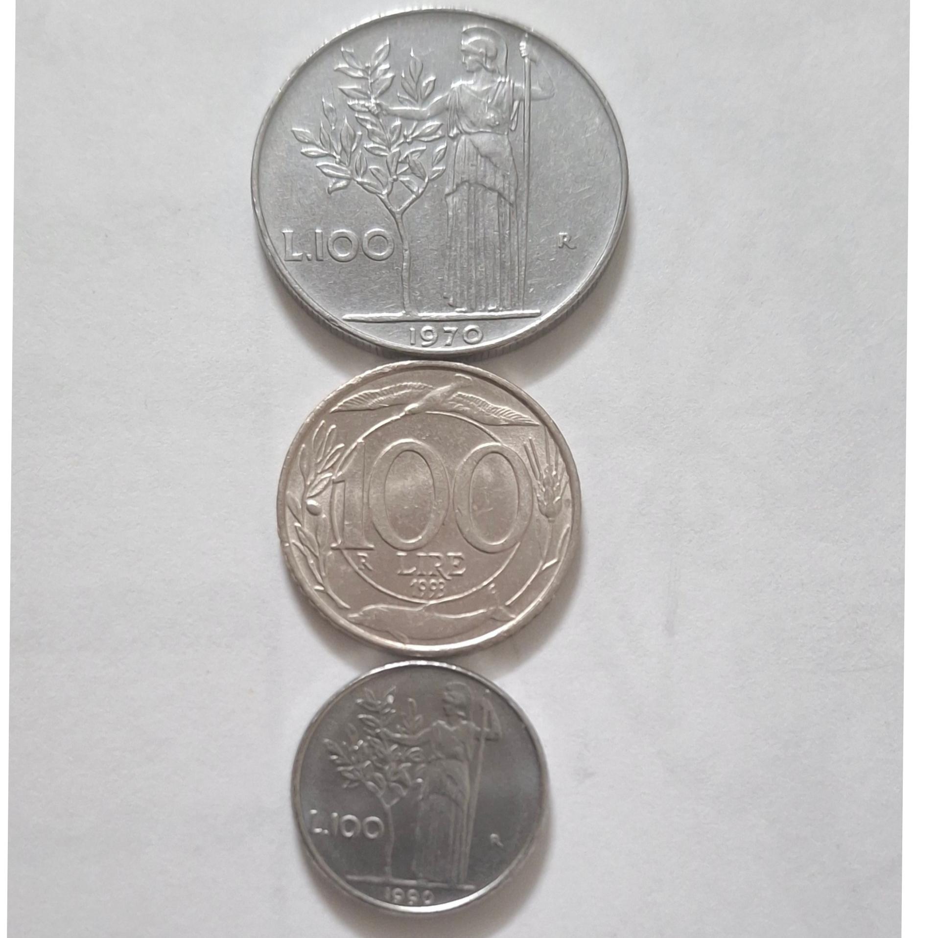 سکه 100 لیر ایتالیا سه سایز