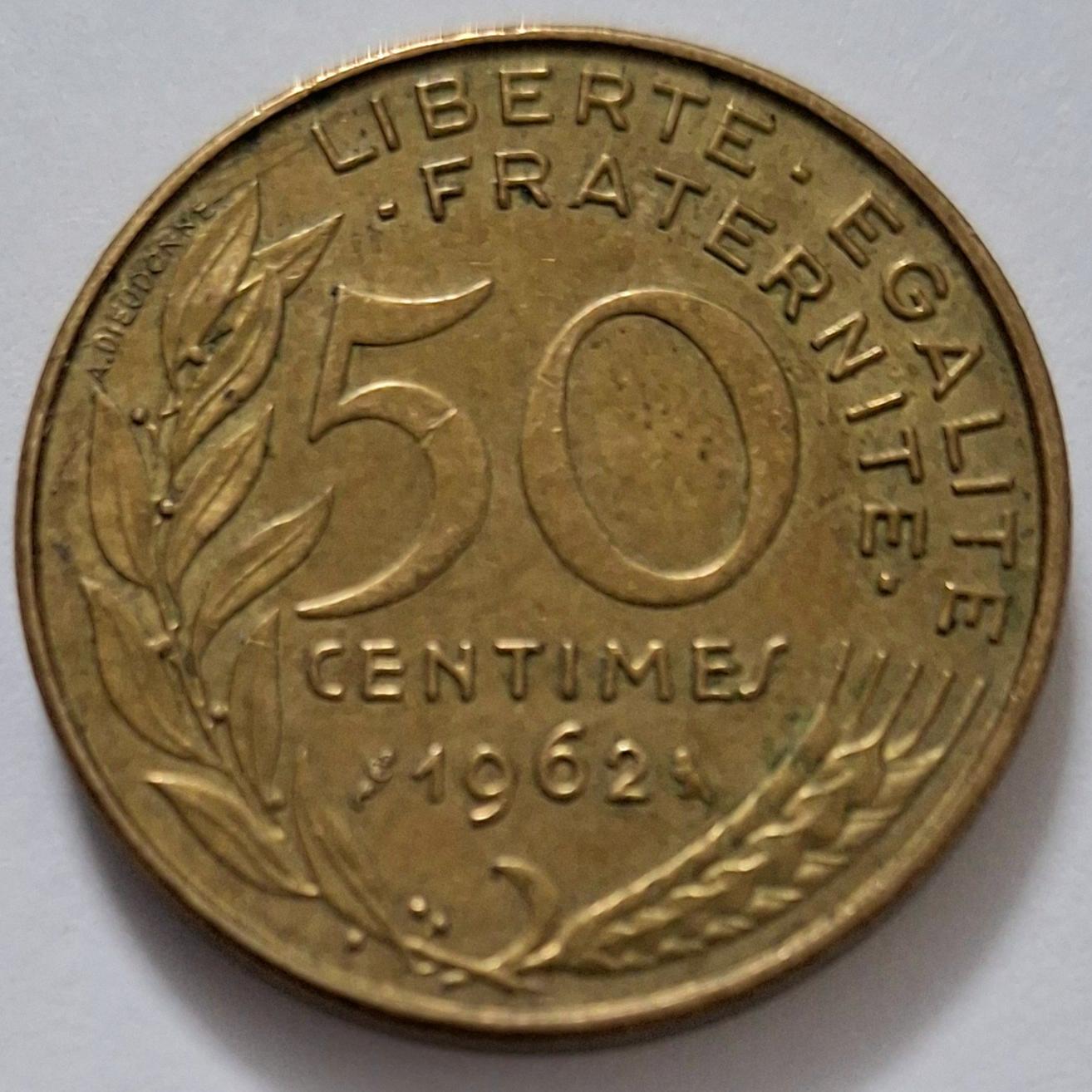 سکه 50 سنتیم فرانسه کمیاب 1962