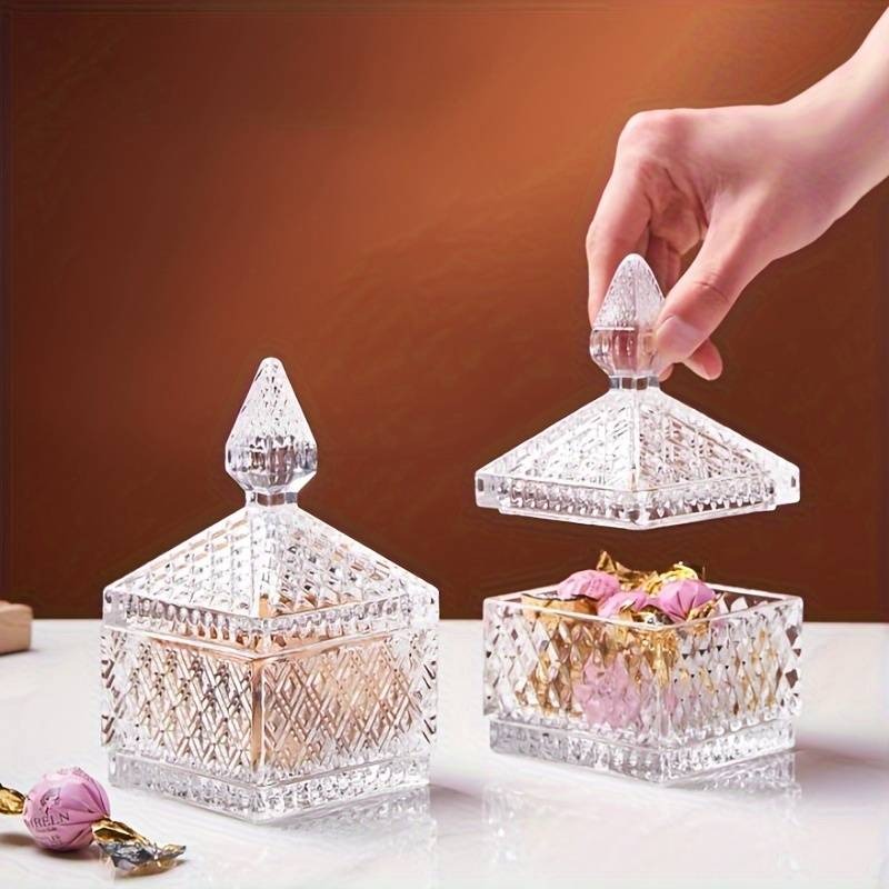  قندان نقش دار شیشه ای الماس