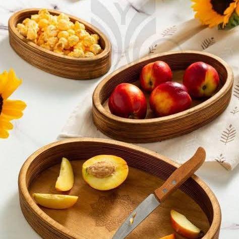 سینی ضخیم سه تیکه بیضی بامبو