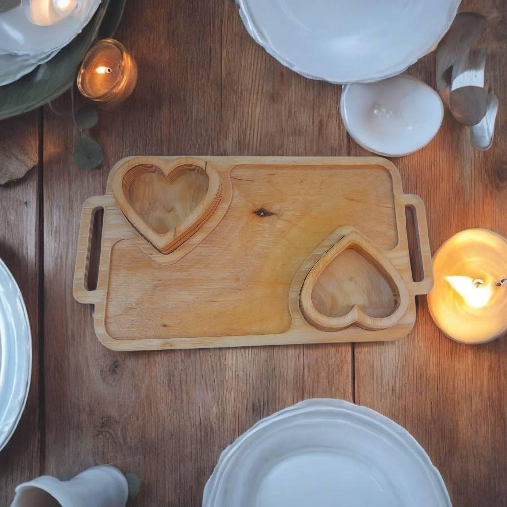 سینی دوقلب چوبی