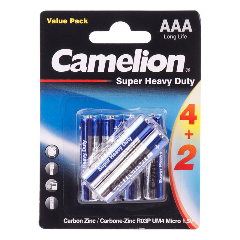 باتری نیم قلمی پک 6 عددی Camelion AAA