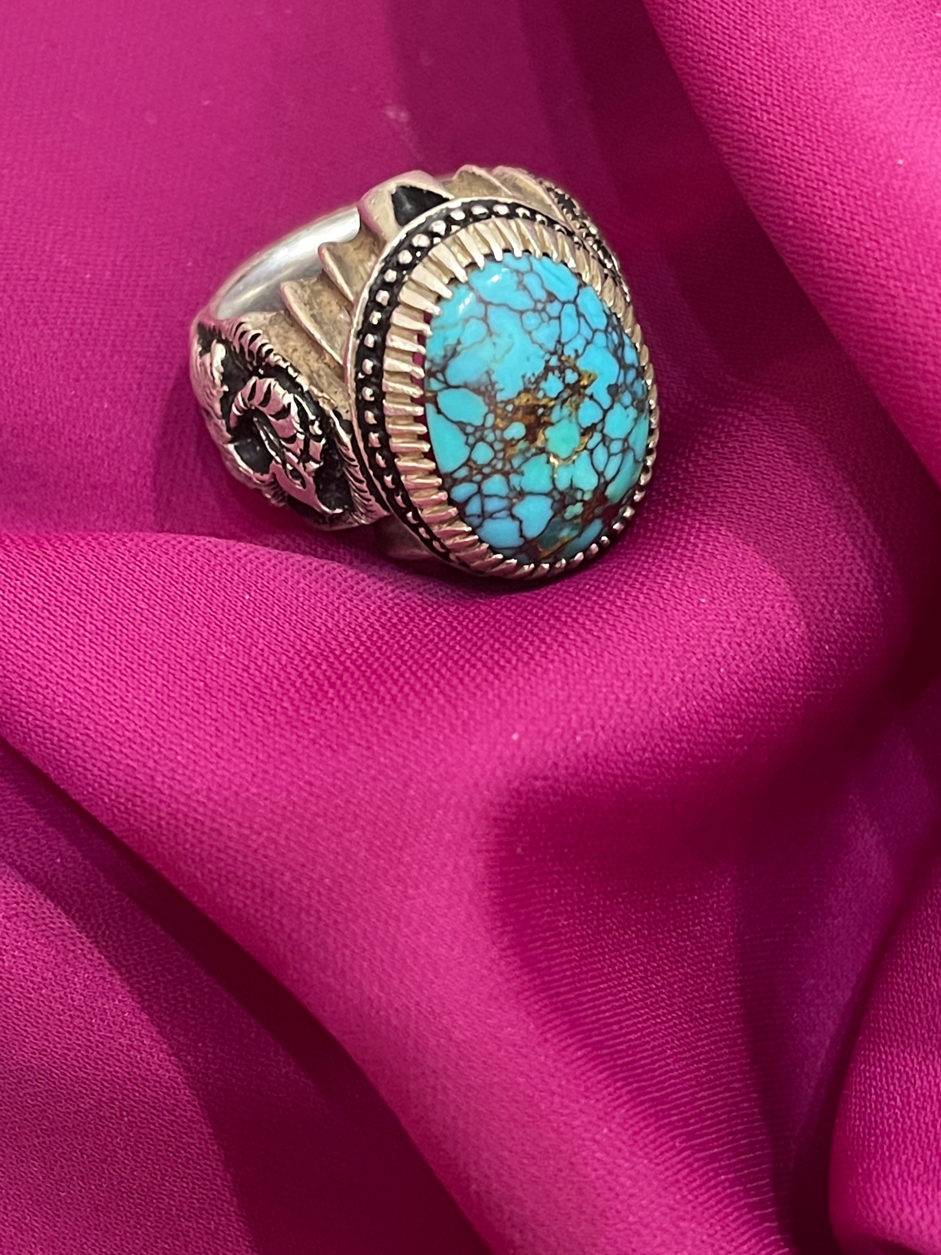 انگشتر فیروزه عنکبوتی نیشابور رکاب فخر نقره قلم