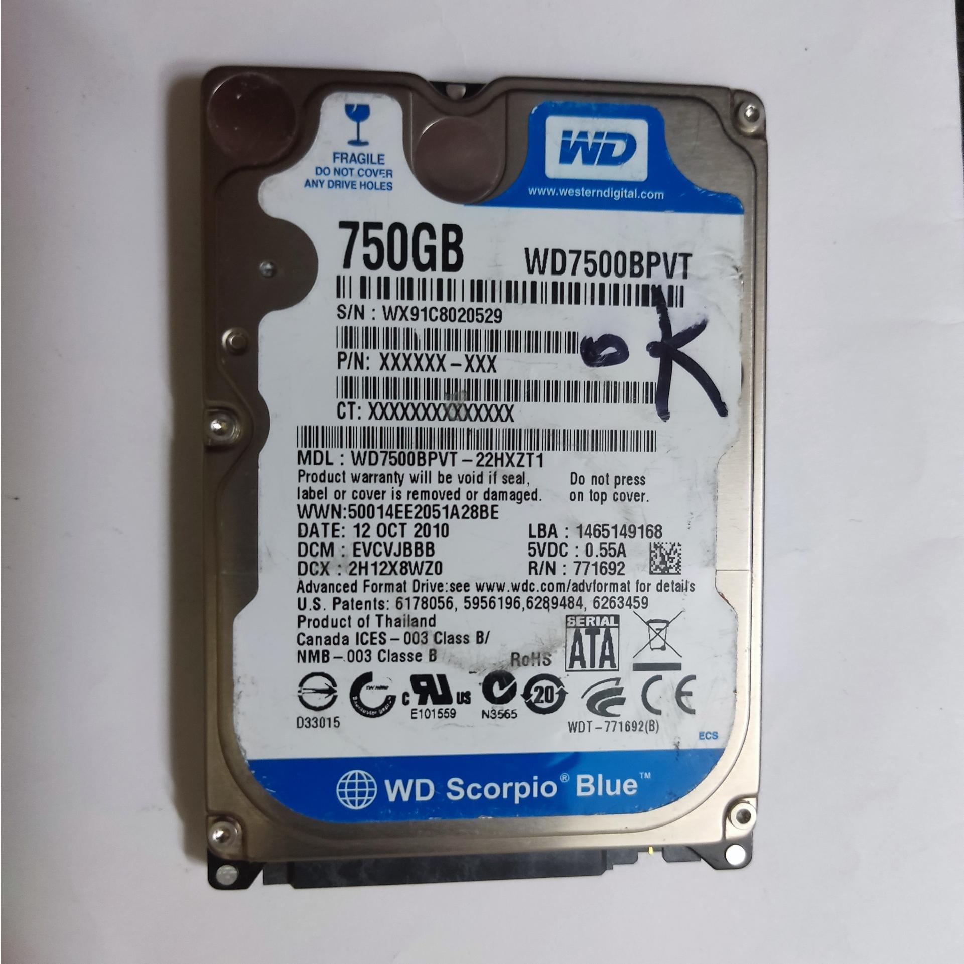 HDD MODEL WD 750GB سالم سلامت 100