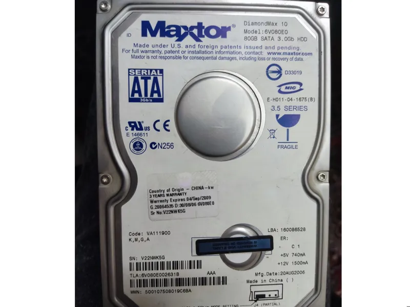HDD MODEL Maxtor 80GB SATAسلامت 100 درصد