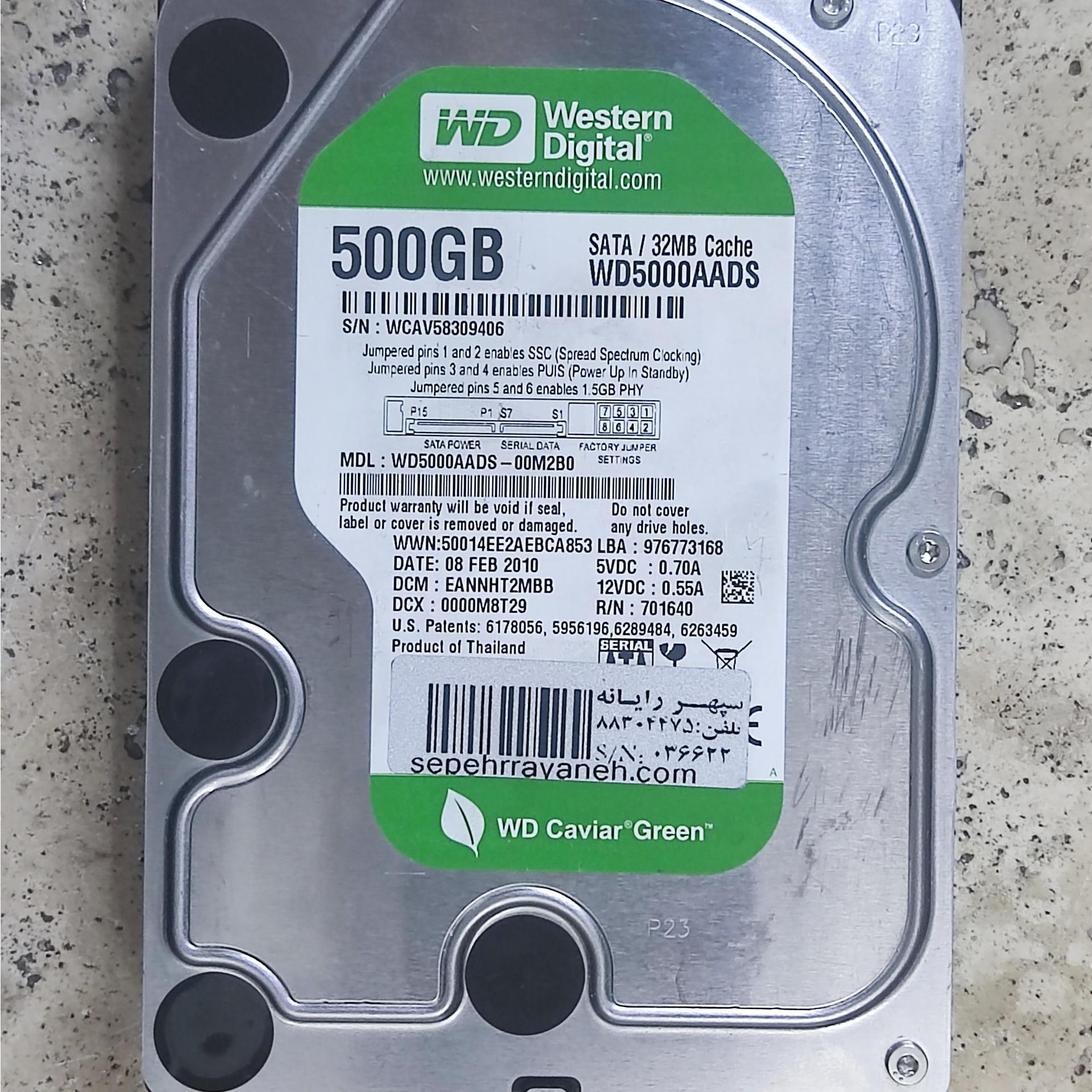 HDD MODEL WD 500GB سلامت 100 درصد