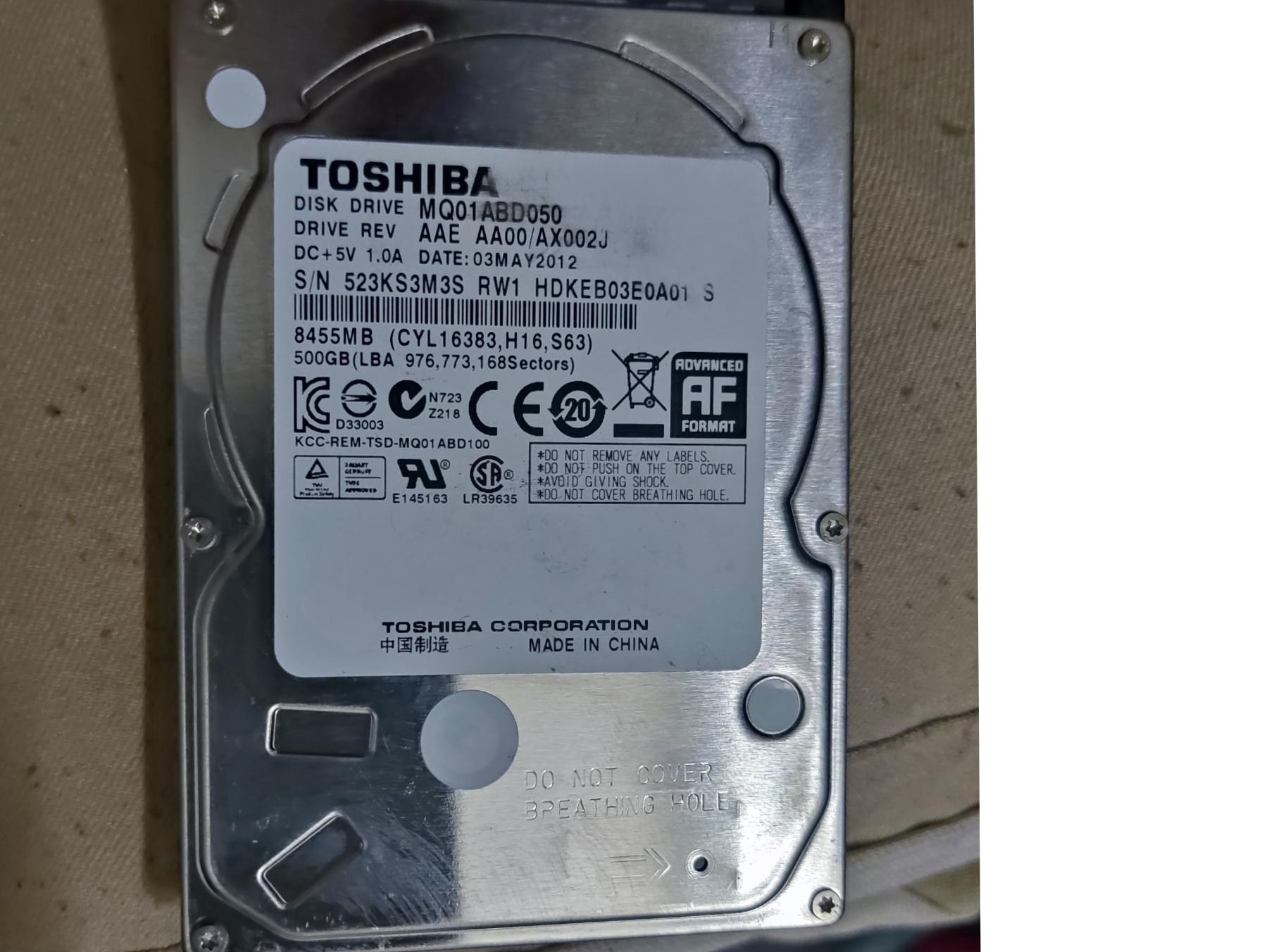 HDD MODEL TOSHIBA 500GB لپ تاپی سلامت 90 درصد