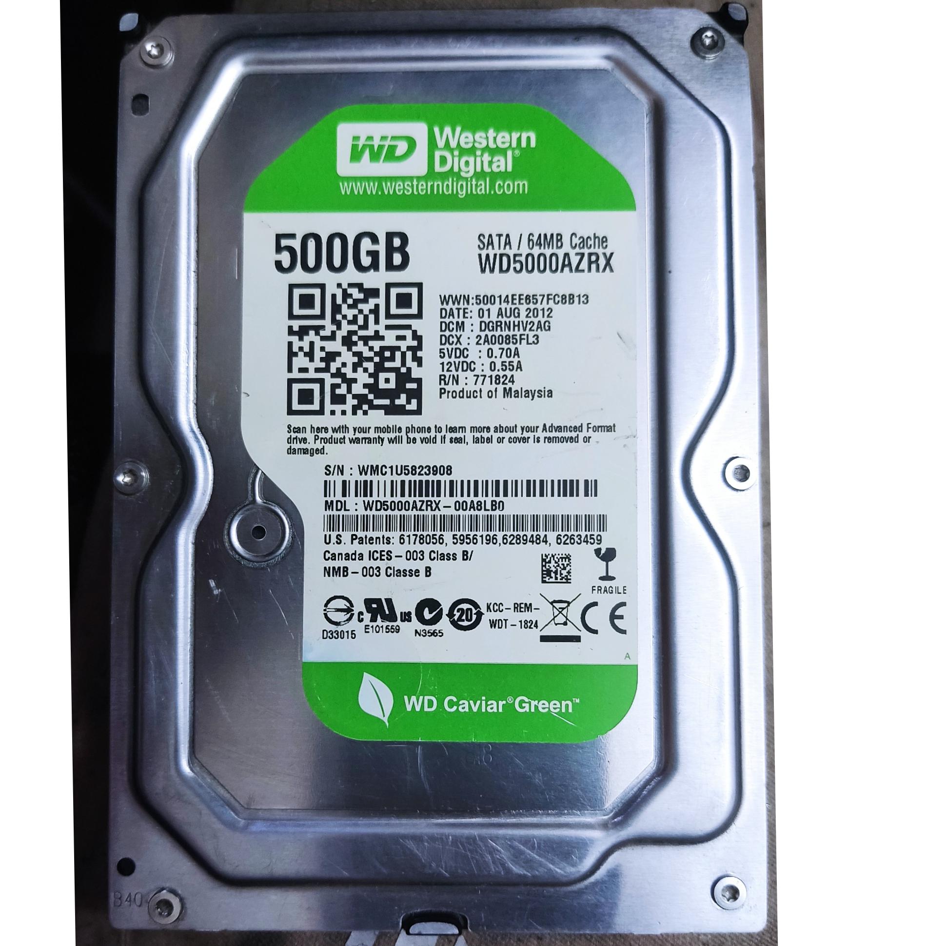 HDD MODEL WD 500GB سلامت 100 درصد