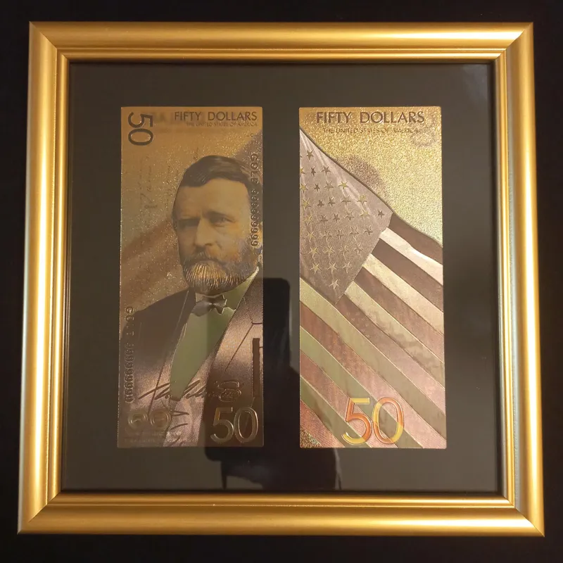 تابلو اسکناس 50 دلار روکش آب طلا