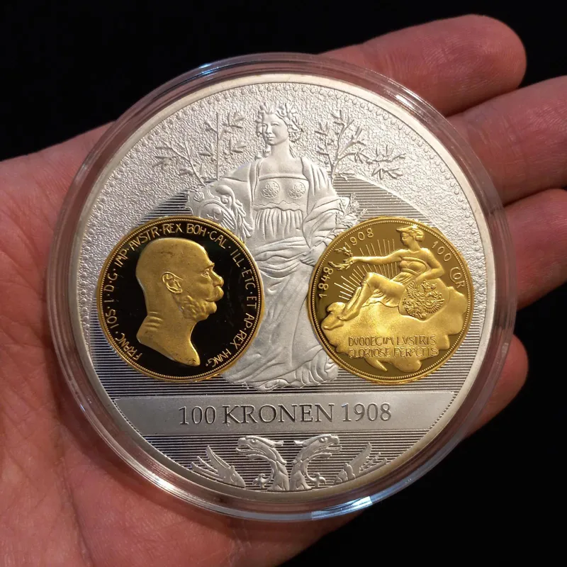 مدال یادبود سایز بزرگ 100 کرون 1908 اتریش
