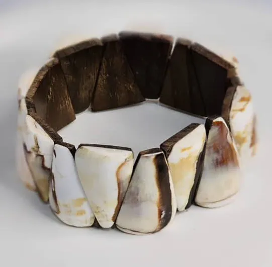 دستبند صدفی چوبی کشی