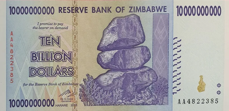 اسکناس کلکسیونی 10 میلیارد دلار 2008 زیمبابوه