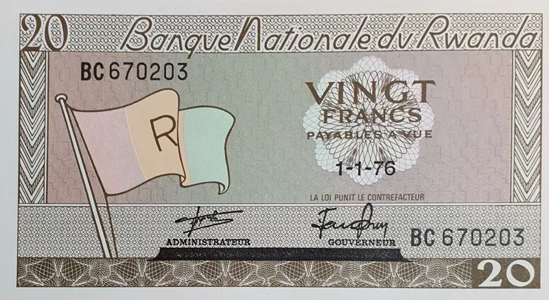 اسکناس نایاب  20 فرانک رواندا