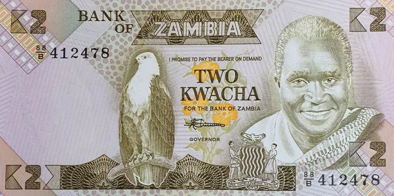 اسکناس 2 کواچا 1980 جمهوری زامبیا