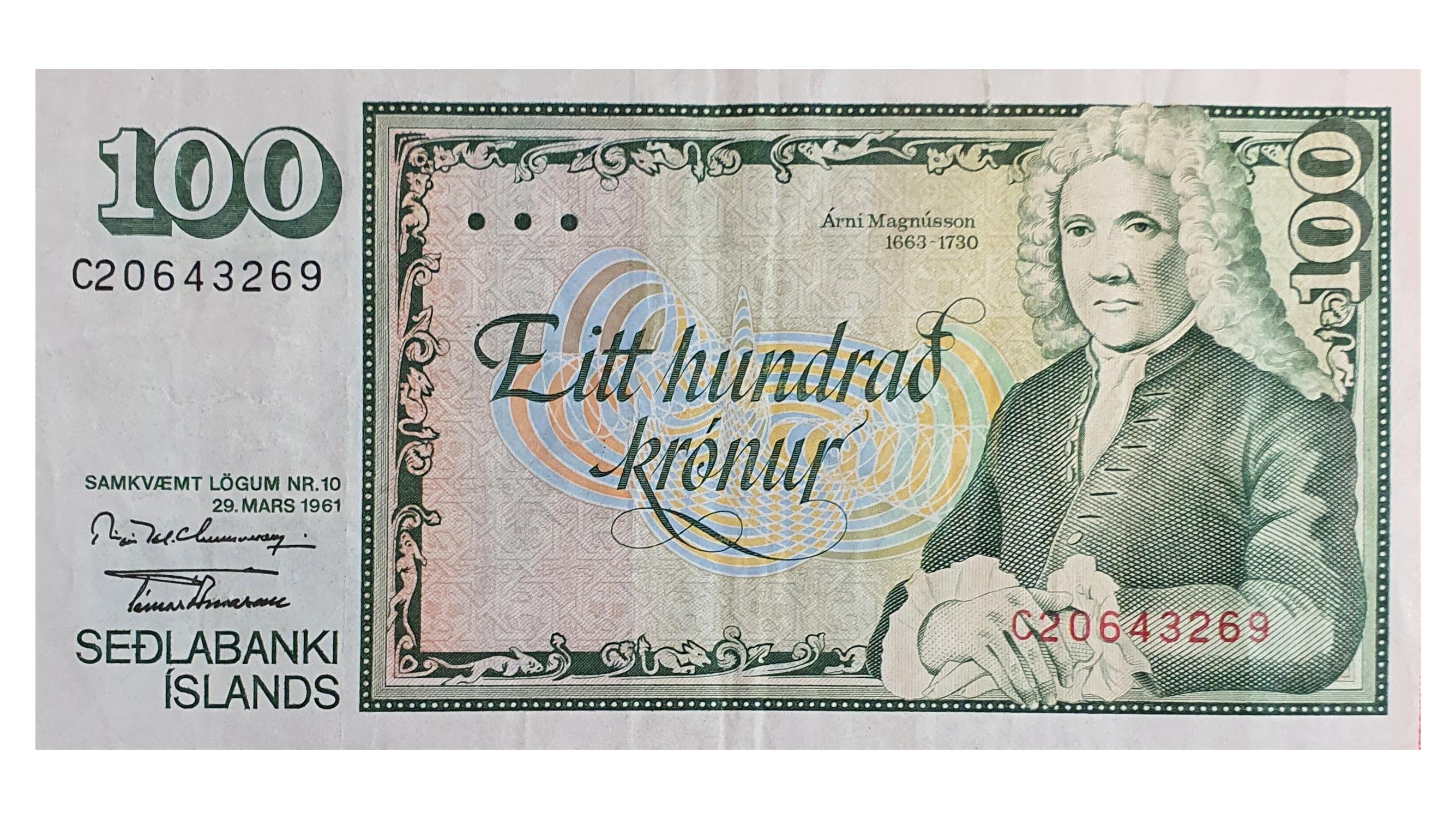 اسکناس کمیاب 100 کرونا 1961 جمهوری ایسلند