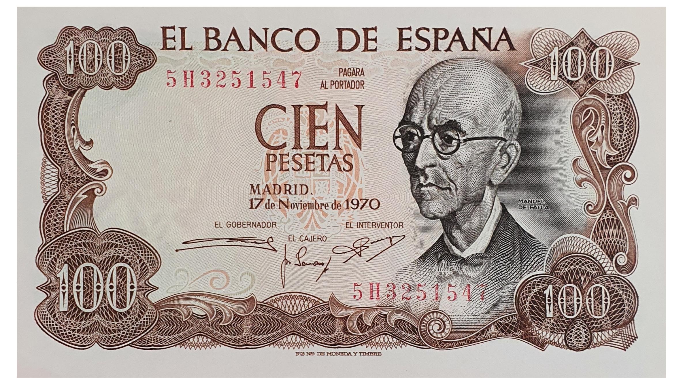 اسکناس 100 پزوتا 1970 اسپانیا