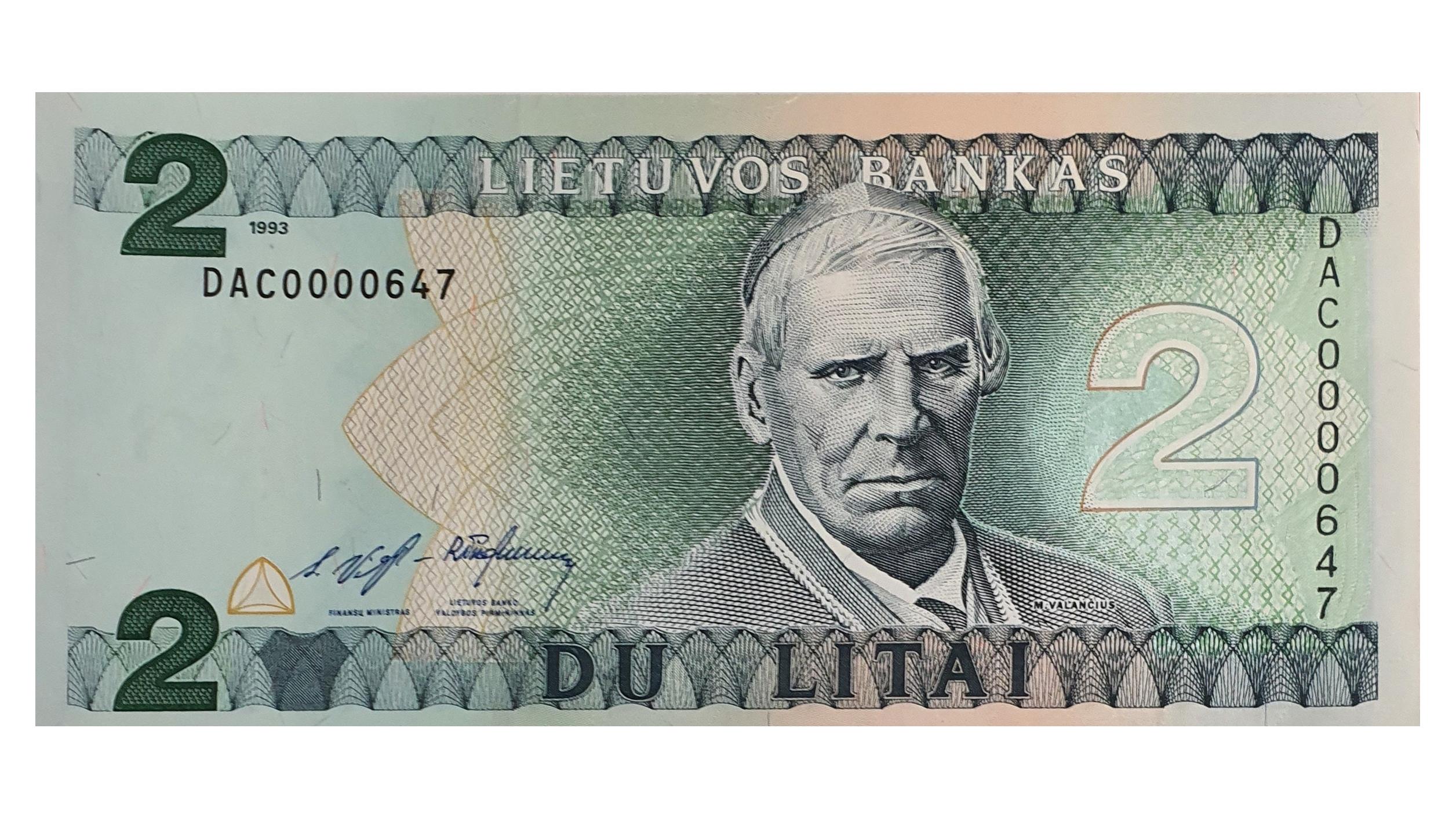 اسکناس 2 لیتاس 1993 لیتوانی لو نامبر (شماره پایین)