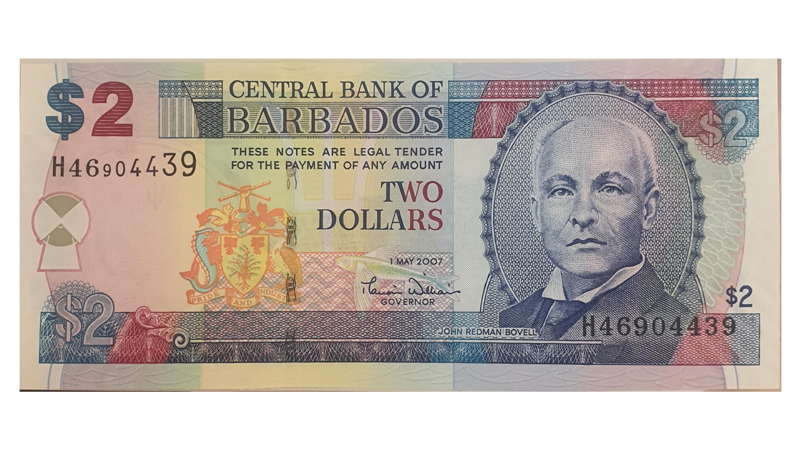 اسکناس 2 دلار 2007 باربادوس