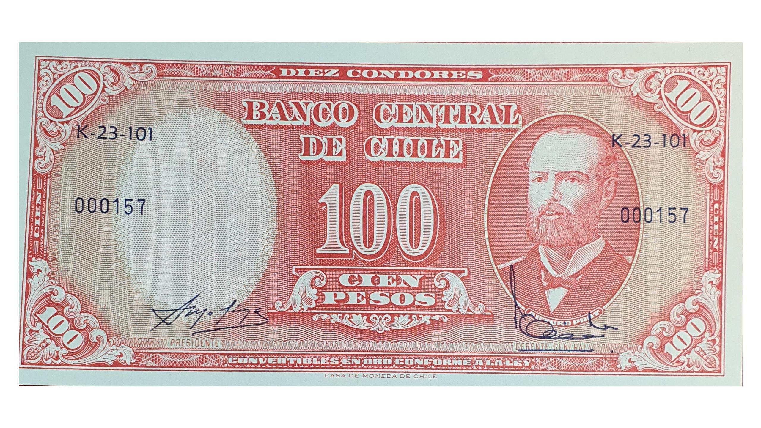 اسکناس 10 سنتسیمو (100پزو) 1961 شیلی