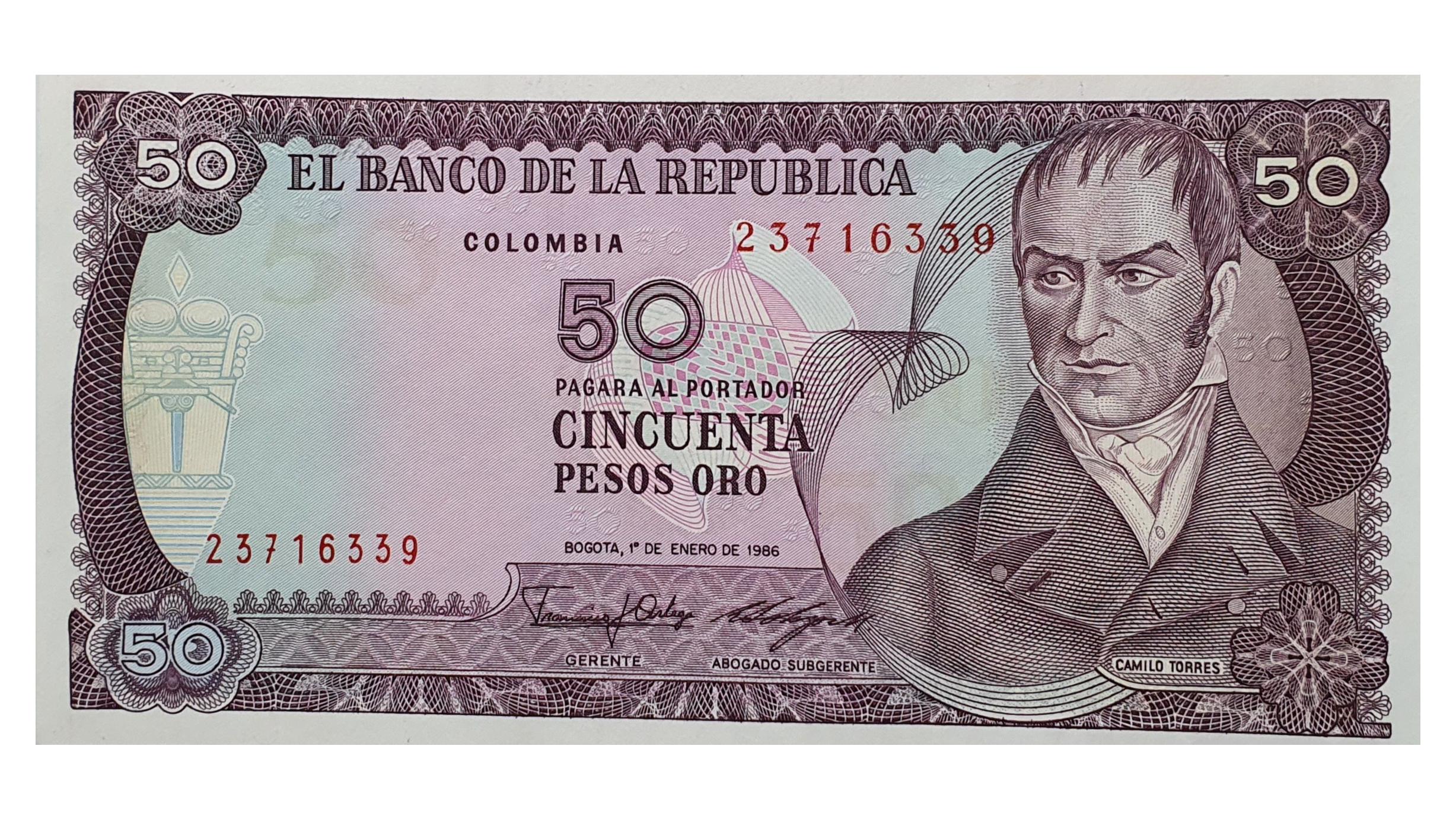 اسکناس 50 اورو پزو 1986 کلمبیا