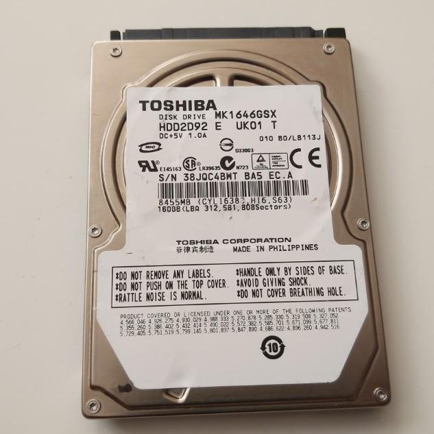 هارد لپ تاپی ساتا 160 گیگ Toshiba (سلامت 89)
