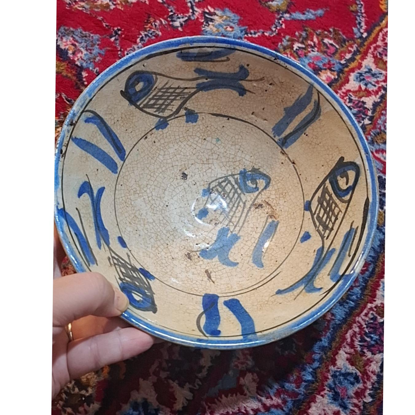 کاسه سفالی بسیار قدمت دار 21سانتی