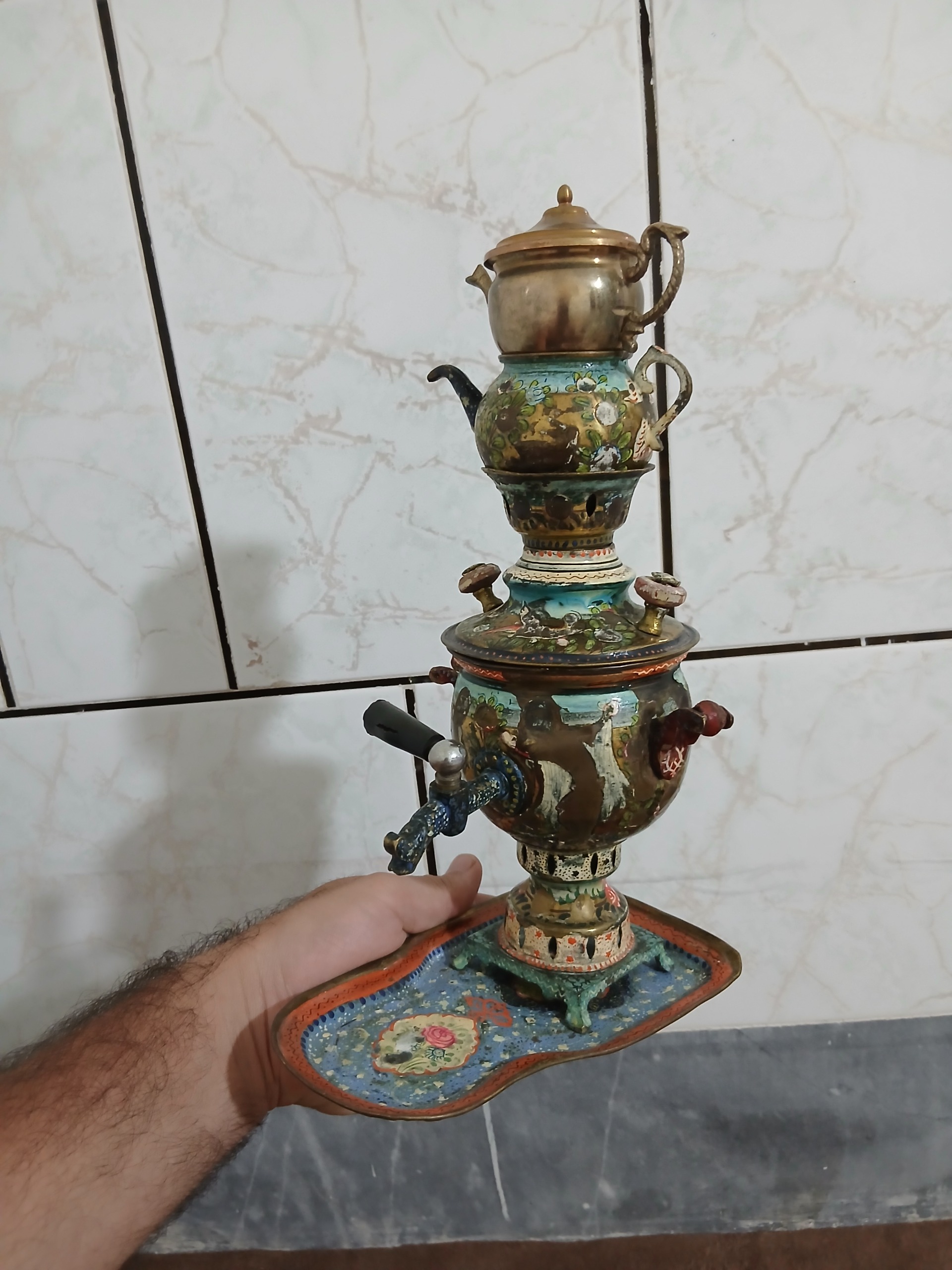 سماور زغالی کوچک کلکسیونی برنجی