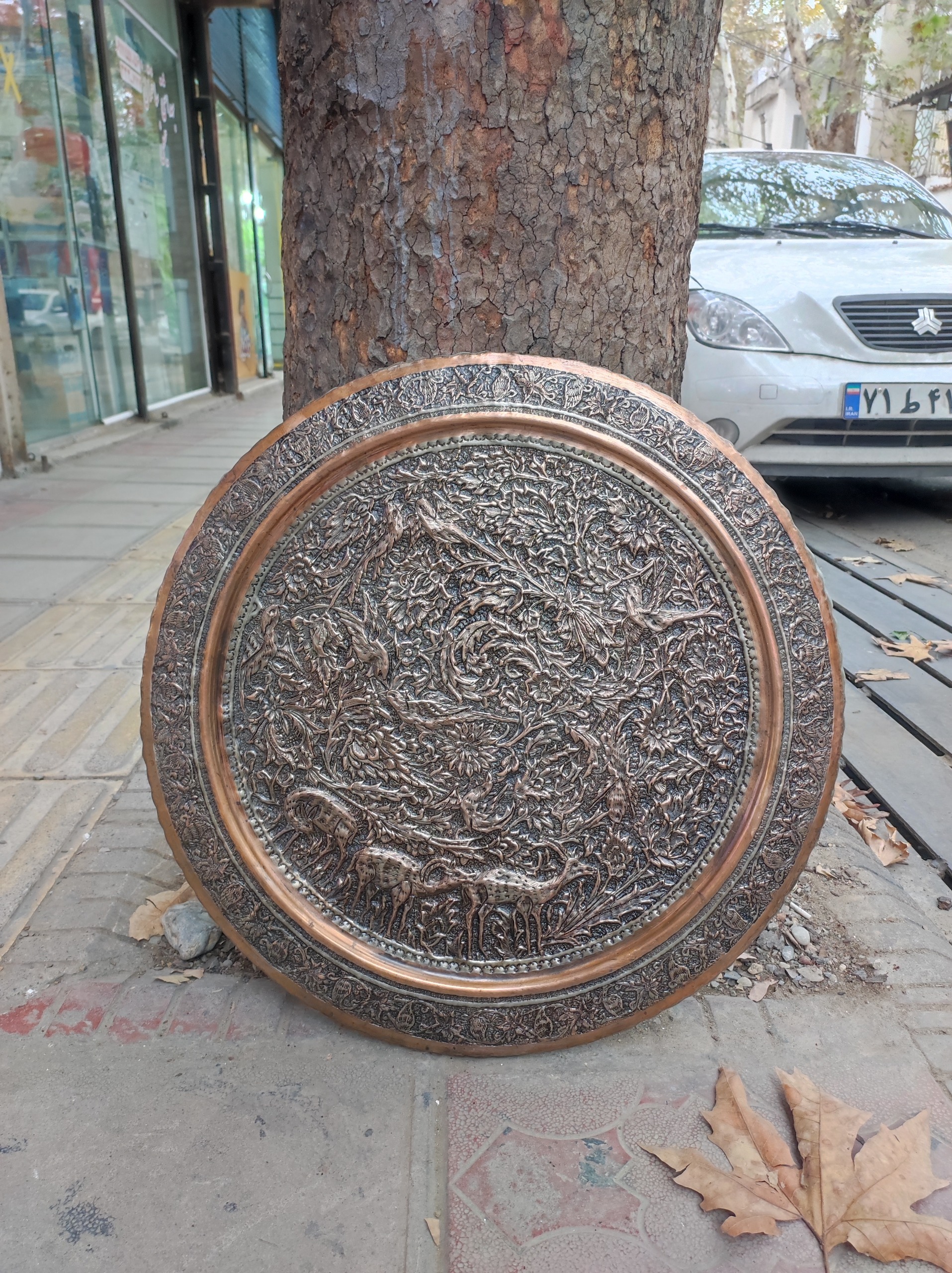 سینی غولپیکر مسی قلمزنی گلمرغی