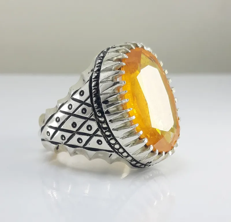 انگشتر نقره دست ساز یاقوت زرد آفریقایی