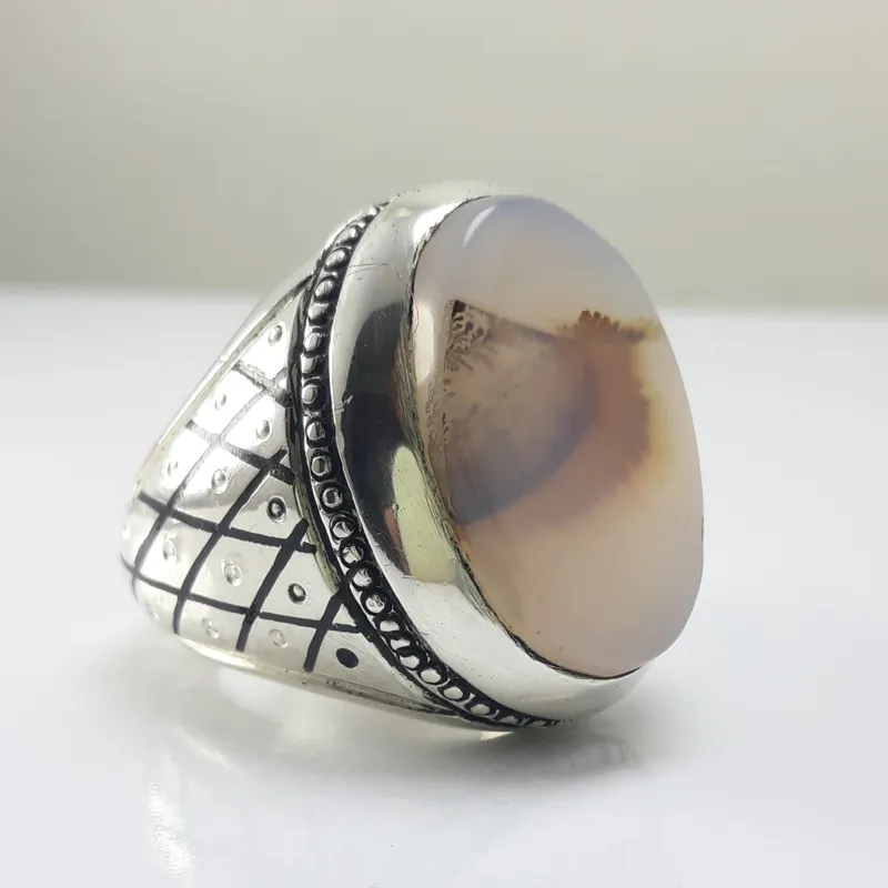 انگشتر نقره دست ساز شجر معدنی مصور پرنده