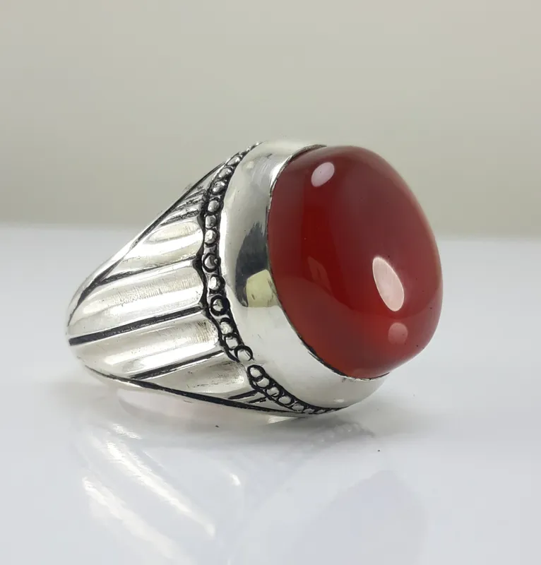 انگشار نقره دست ساز عقیق آفریقایی معدنی