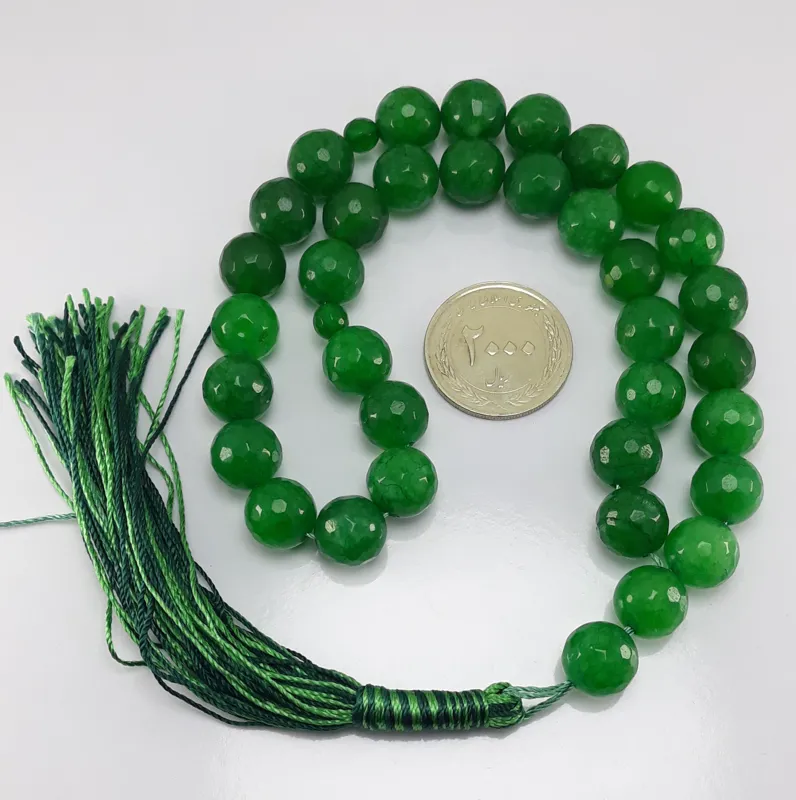 تسبیح سنگی زمرد جید معدنی تراش چند ضلعی