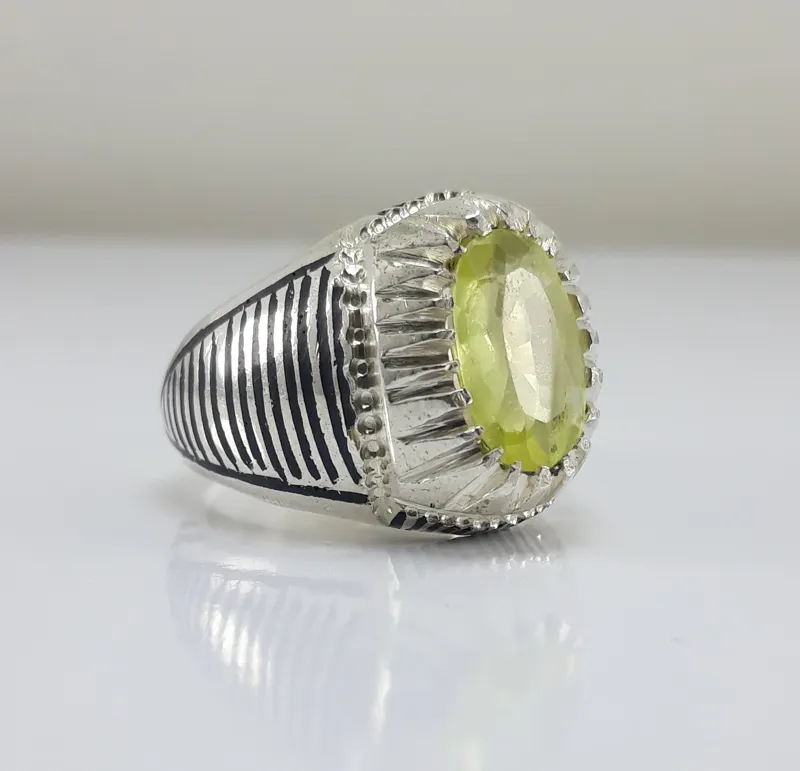 انگشتر نقره دست ساز سیترین فسفری