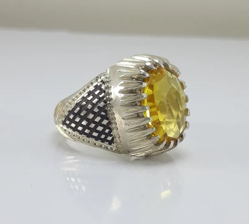 انگشتر نقره دست ساز سیترین کلکسیونی