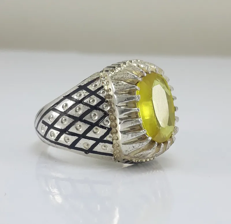 انگشتر نقره دست ساز سیترین فسفری