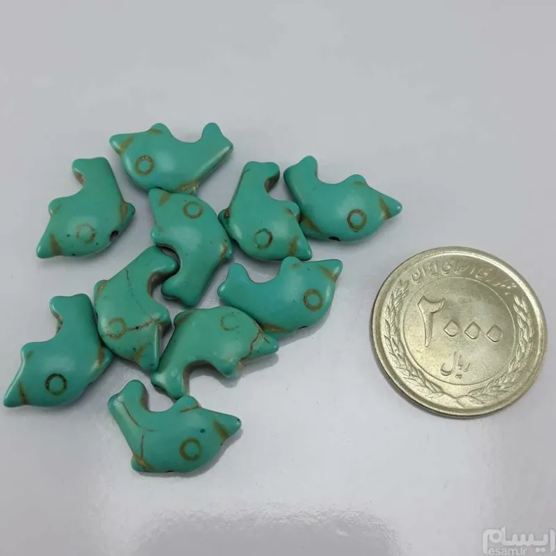 ده عدد مهره سنگی فیروزه تبت طرح دولفین