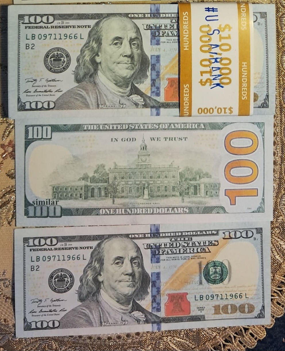 صد عدد دلار تزئینی سینمایی مدل 100 دلاری جدید آبی