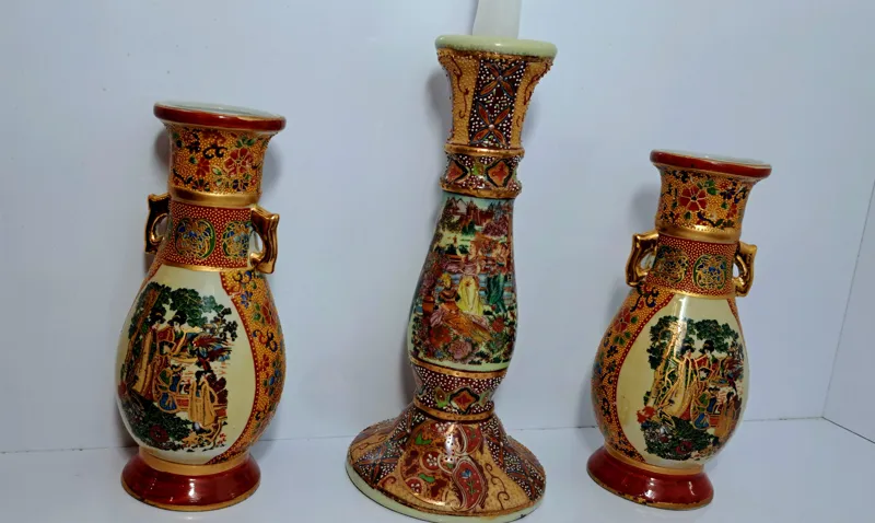 جفت گلدان و شمعدان چین بسیار قدیم