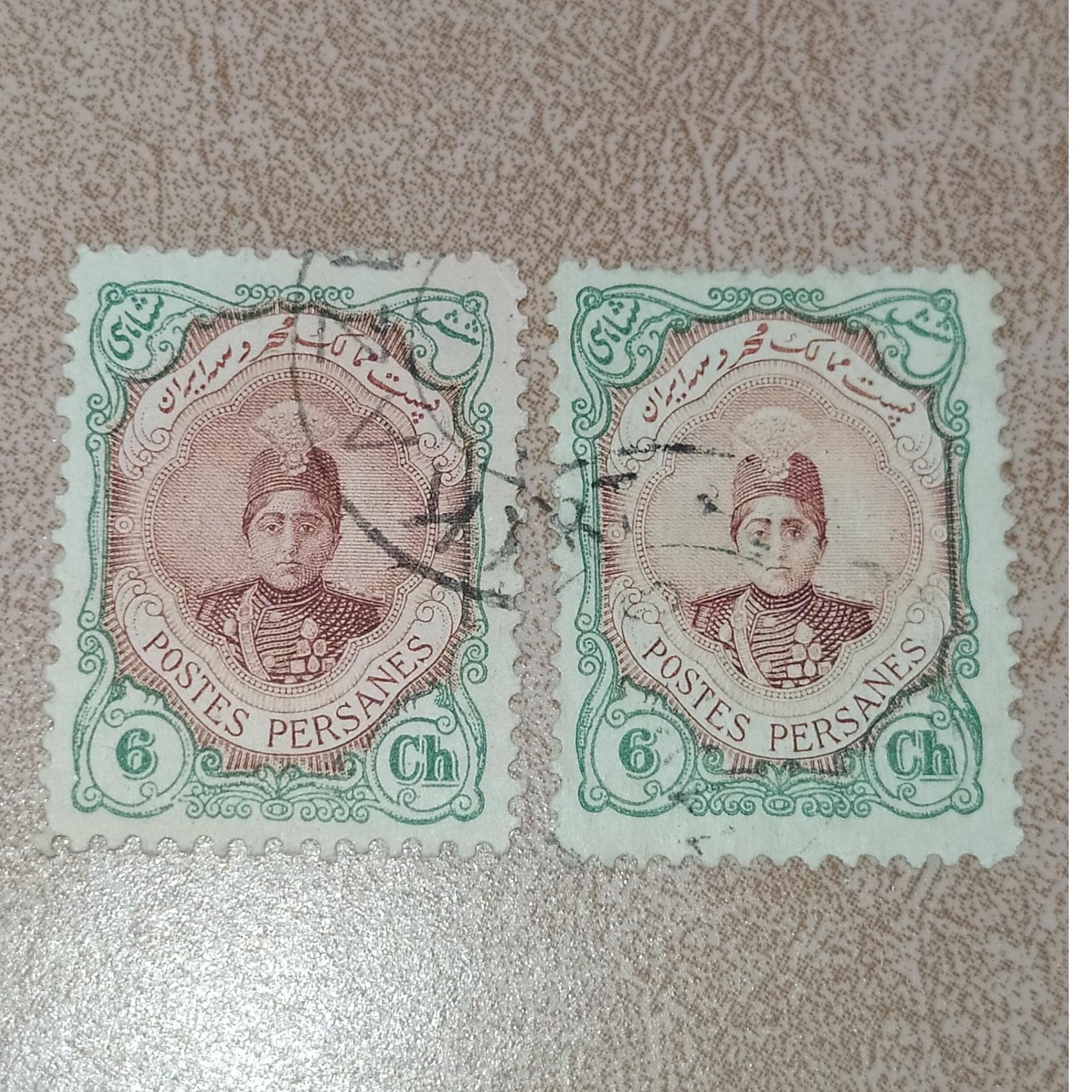 جفت تمبر شش شاهی ارور رنگ قهوه ای