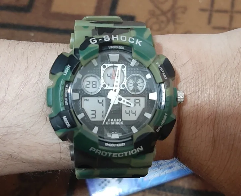 ساعت جیشاک دو زمانه ارتشی چراغ7 رنگ ژاپن