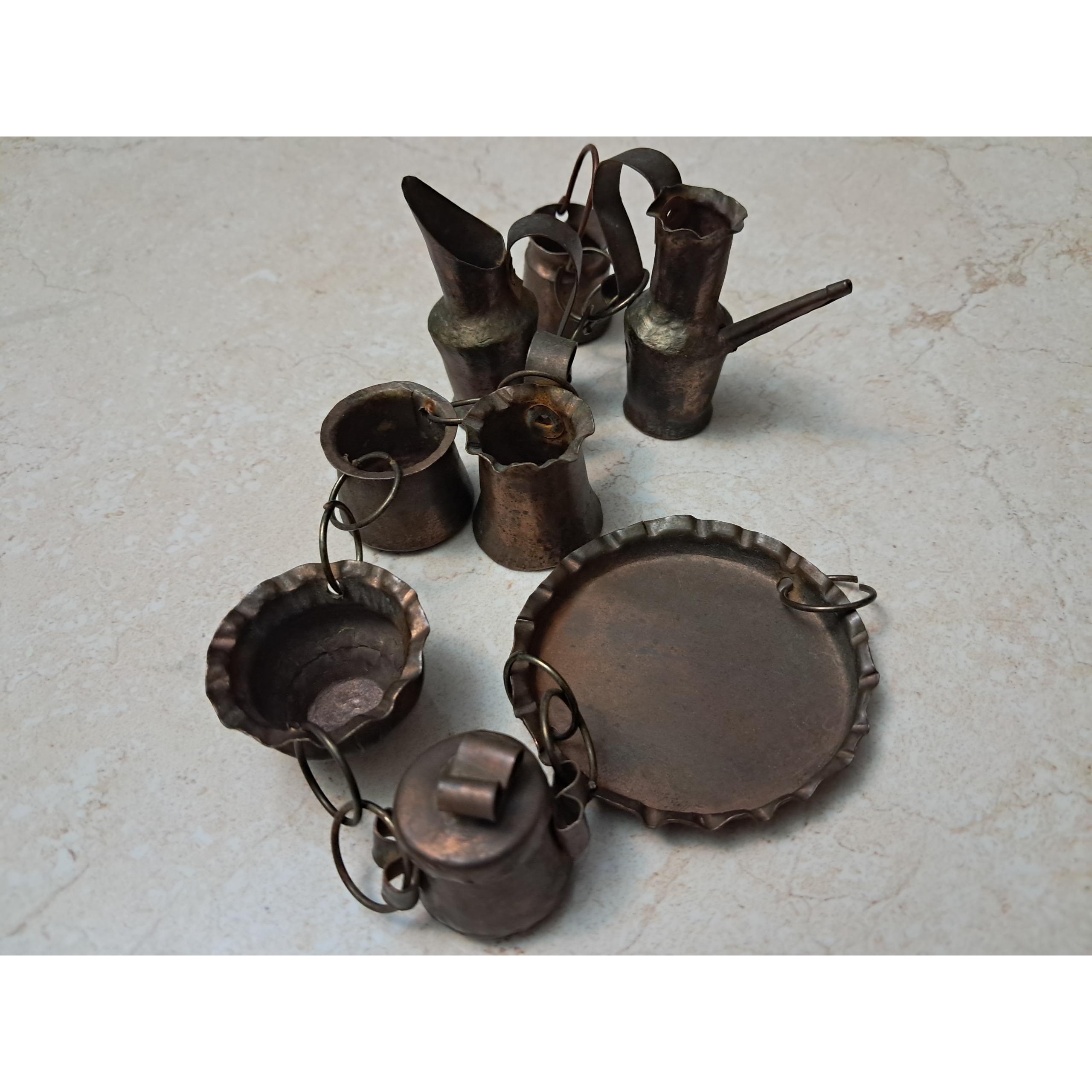 آویز 8 تایی ظروف عتیقه مینیاتوری مسی و ضخیم