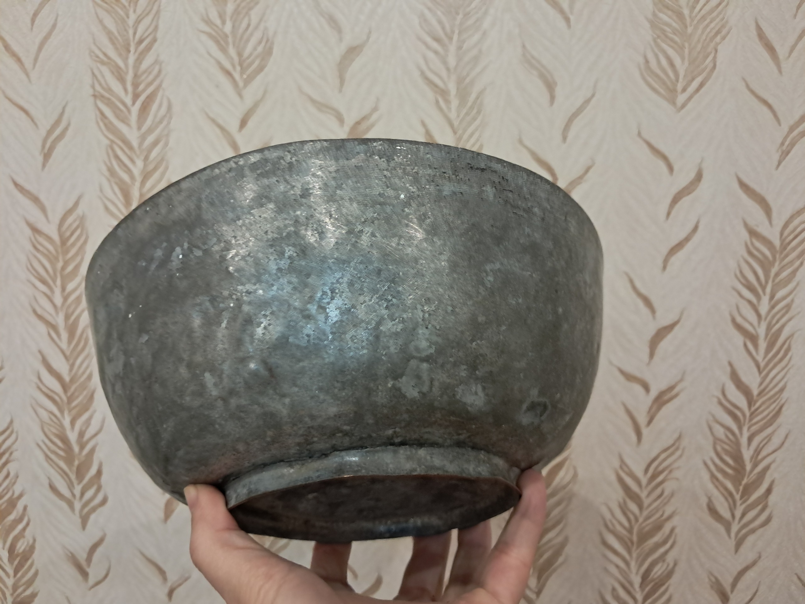 کاسه کعب دار مسی قاجاری قطر دهانه 25 سانت