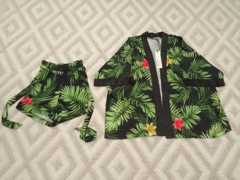 ربدوشامبر شلوارک مشکی سبز دو تیکه لباس راحتی