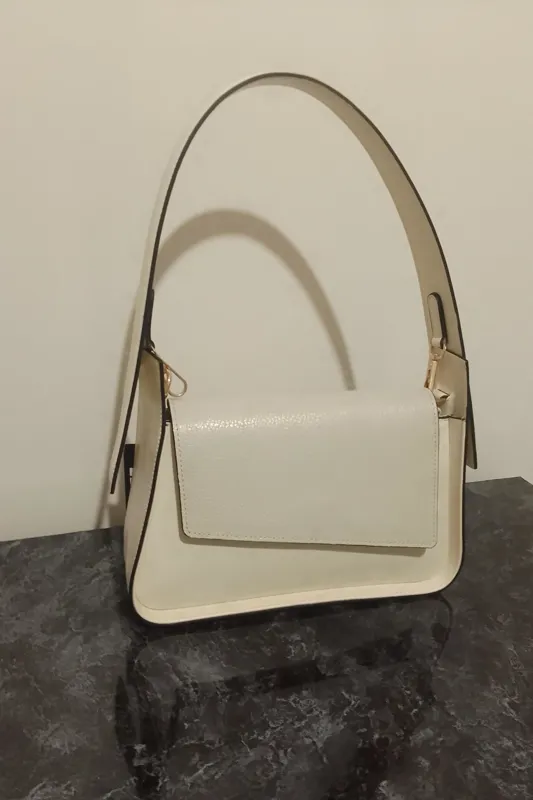 کیف دستی مجلسی چرم اصل سفید کرم شیری کیف عروس