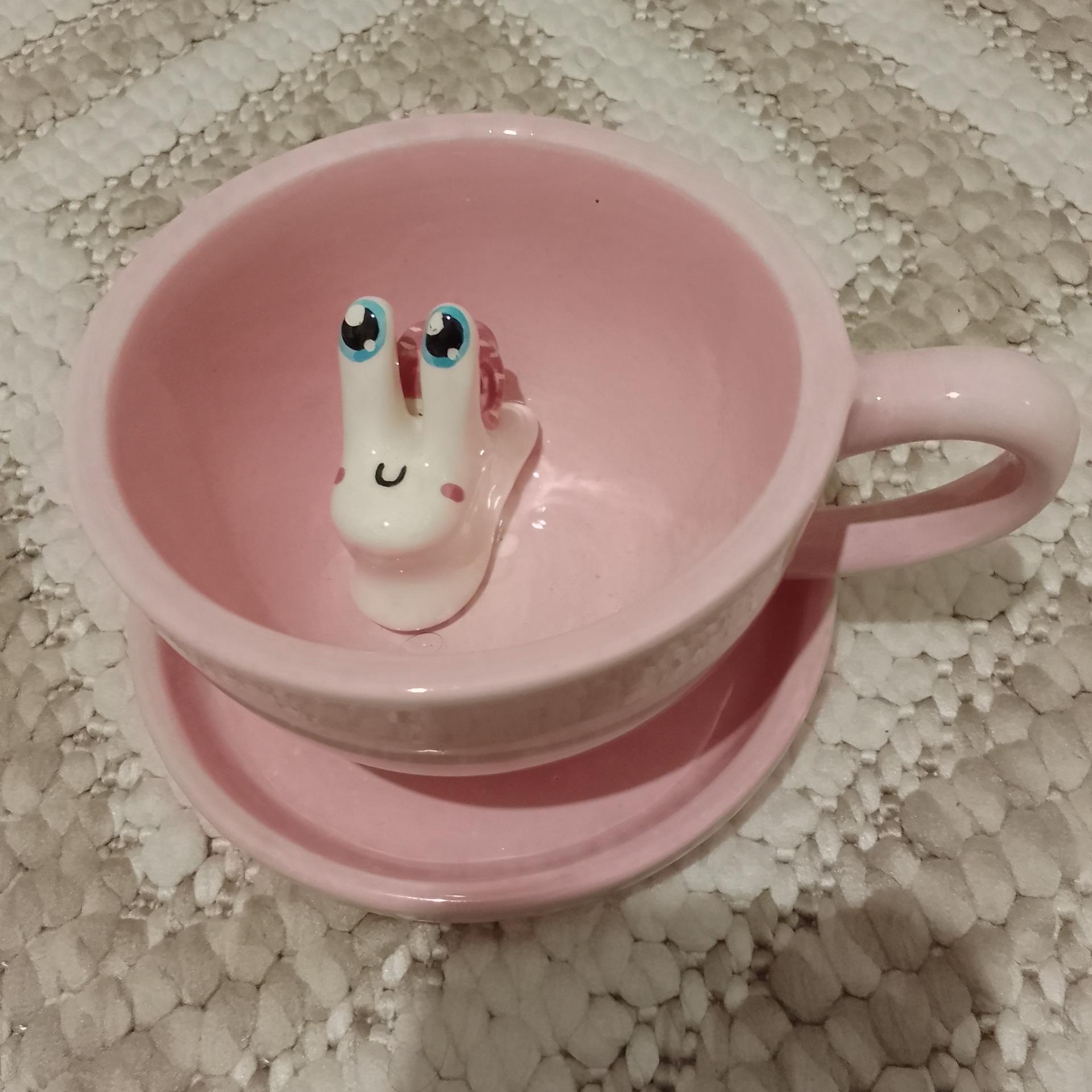 فنجان نعلبکی عروسک دار سرامیکی مجسمه صورتی حلزون