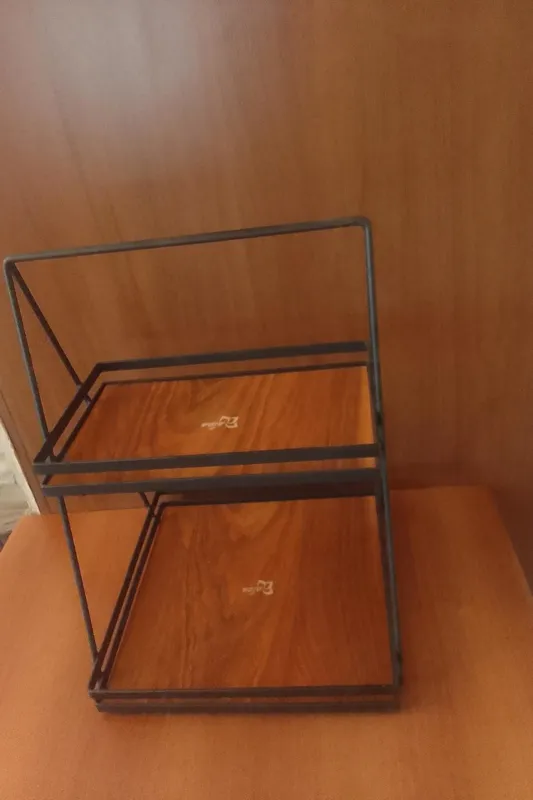 استند طبقه شلف مشکی قهوه ای چوبی دوطبقه